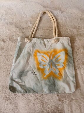 Costa Rica Butterfly Tie Dye Canvas Tote Bag Rope Handles Boho